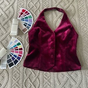SUMMERS & WINTERS - WHBM Burgundy Halter Velvet Vest. Size 10. NWT